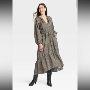 Women's‎ Balloon Long Sleeve Tiered Midi Dress